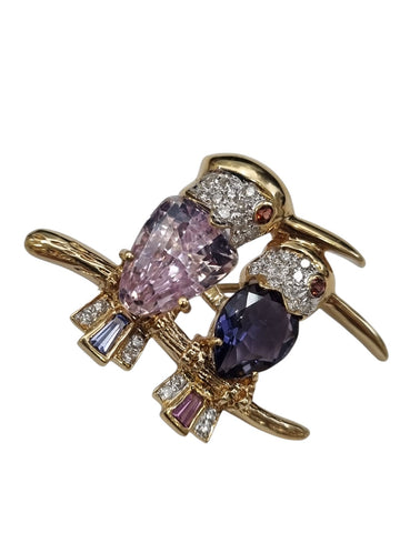 Kunzite & Iolite Diamond Brooch